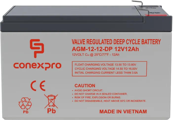 Conexpro batery AGM 12V, 12Ah, lifetime 10 years, Faston 6,3mm, Deep cycle
