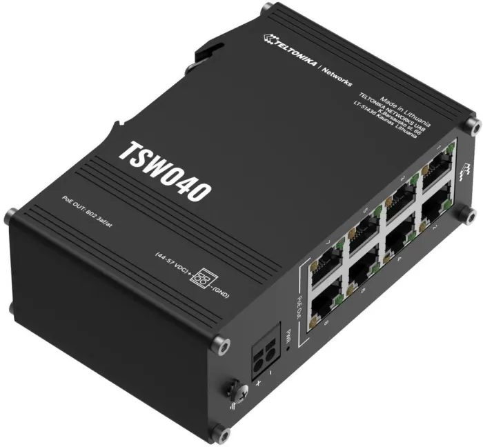 Teltonika TSW040 Industrial unmanaged PoE switch, 8x LAN, 8x PoE