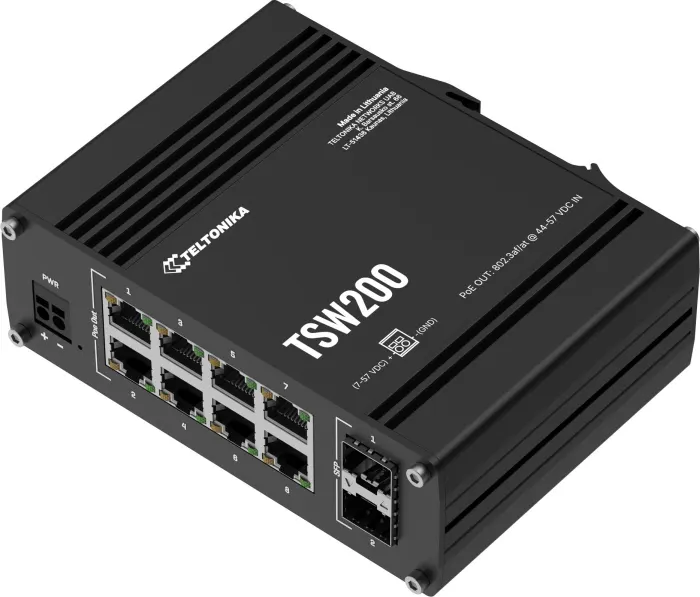 Teltonika TSW200 Industrial unmanaged PoE switch, 8x GLAN, 8x PoE, 2x SFP