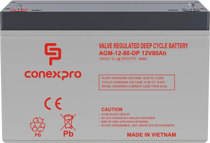 Conexpro batery AGM 12V, 80Ah, lifetime 10 years, M6, Deep cycle