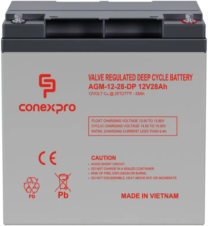 Conexpro batery AGM 12V, 28Ah, lifetime 10 years, M6, Deep cycle