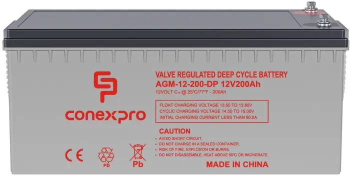 Conexpro batery AGM 12V, 200Ah, lifetime 10 years, M8, Deep cycle