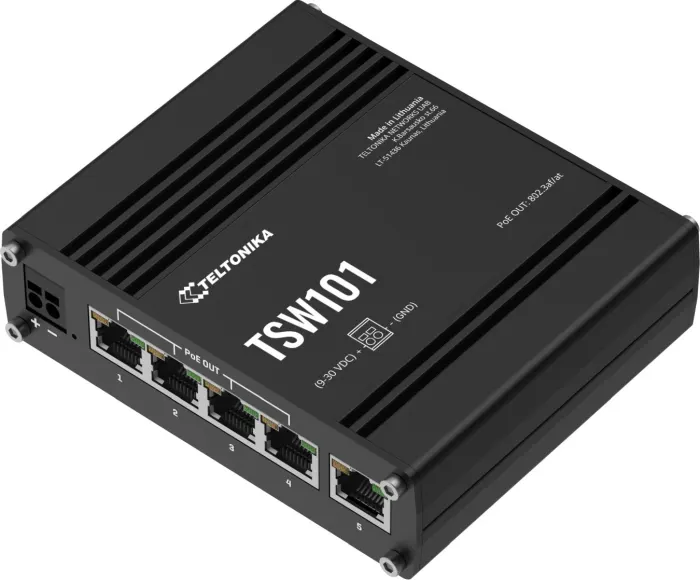 Teltonika TSW101 Industrial unmanaged PoE switch, 5x GLAN, 4x PoE