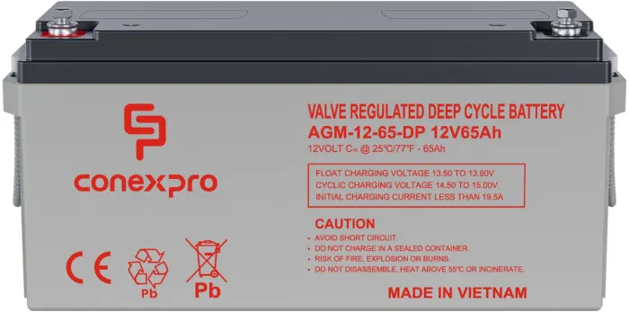 Conexpro batery AGM 12V, 65Ah, lifetime 10 years, M6, Deep cycle