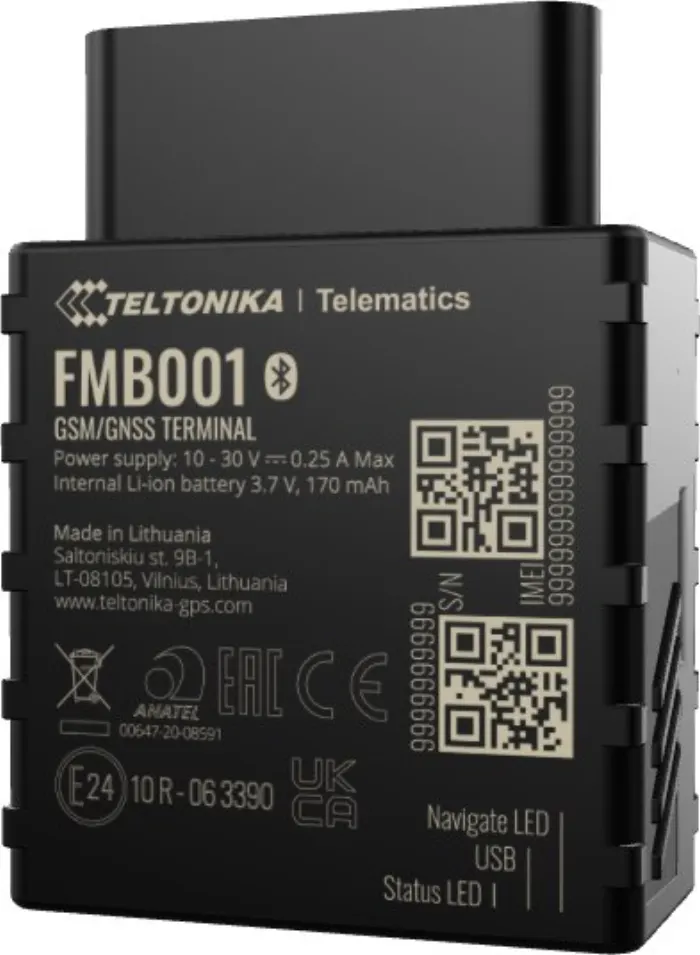 Teltonika Telematics FMB010, Vehicle OBD GPS tracker with Bluetooth, GPRS and battery